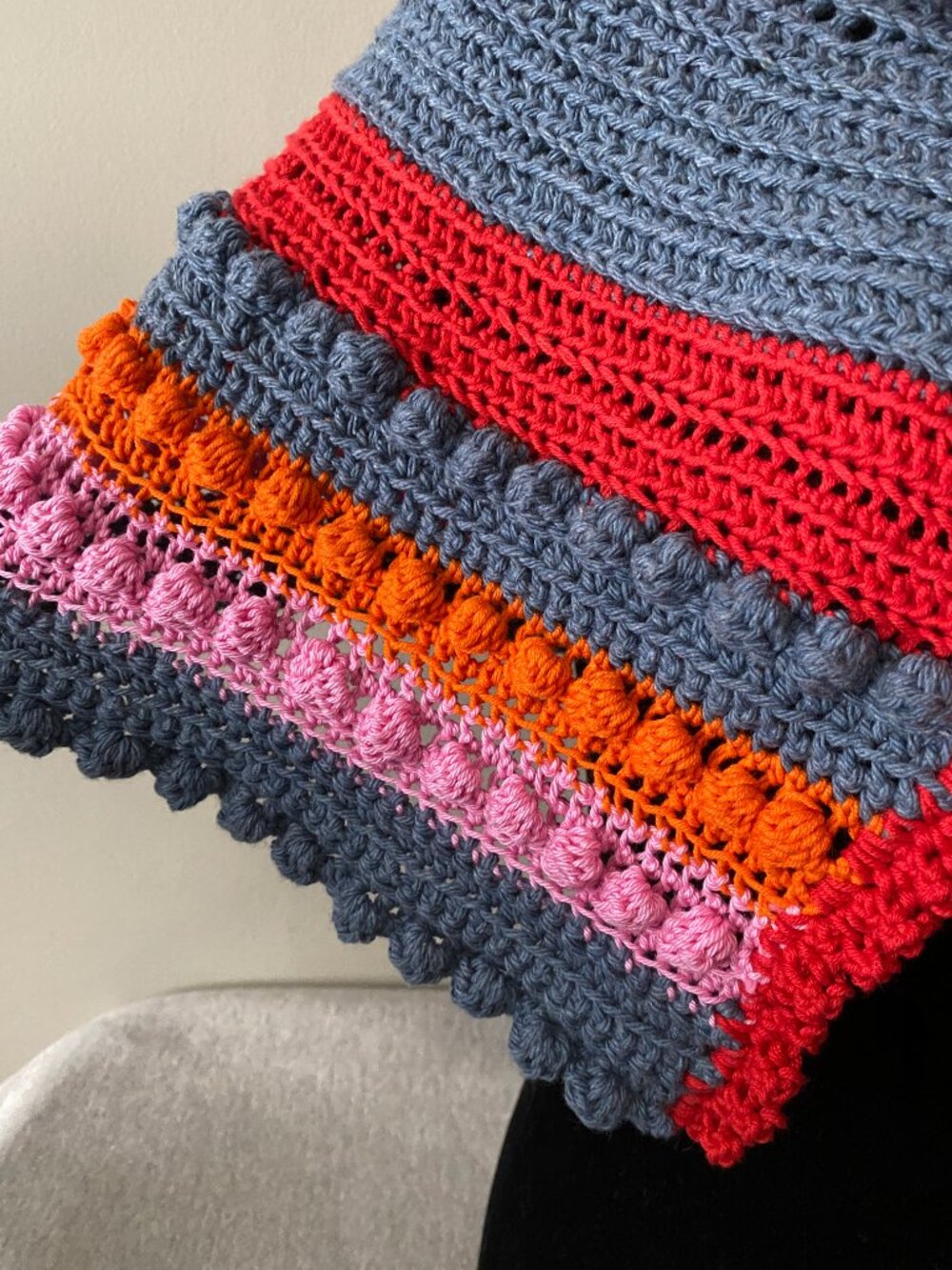 Handmade Crochet Brown Blue Orange Red Pink Cotton Shawl Capelet - Picture 5 of 6